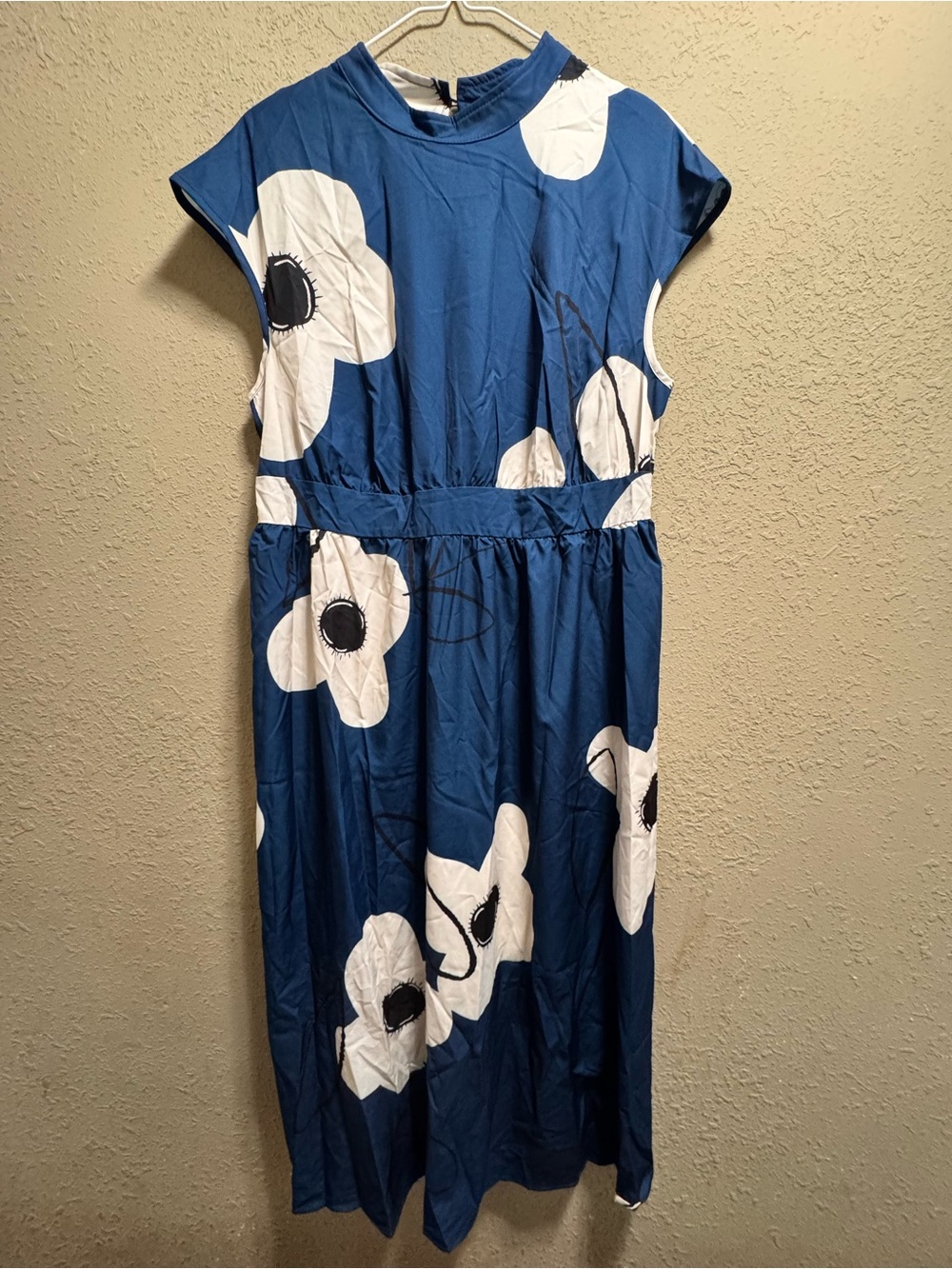 SHEIN Blue Maxi Dress with Large White Floral Print